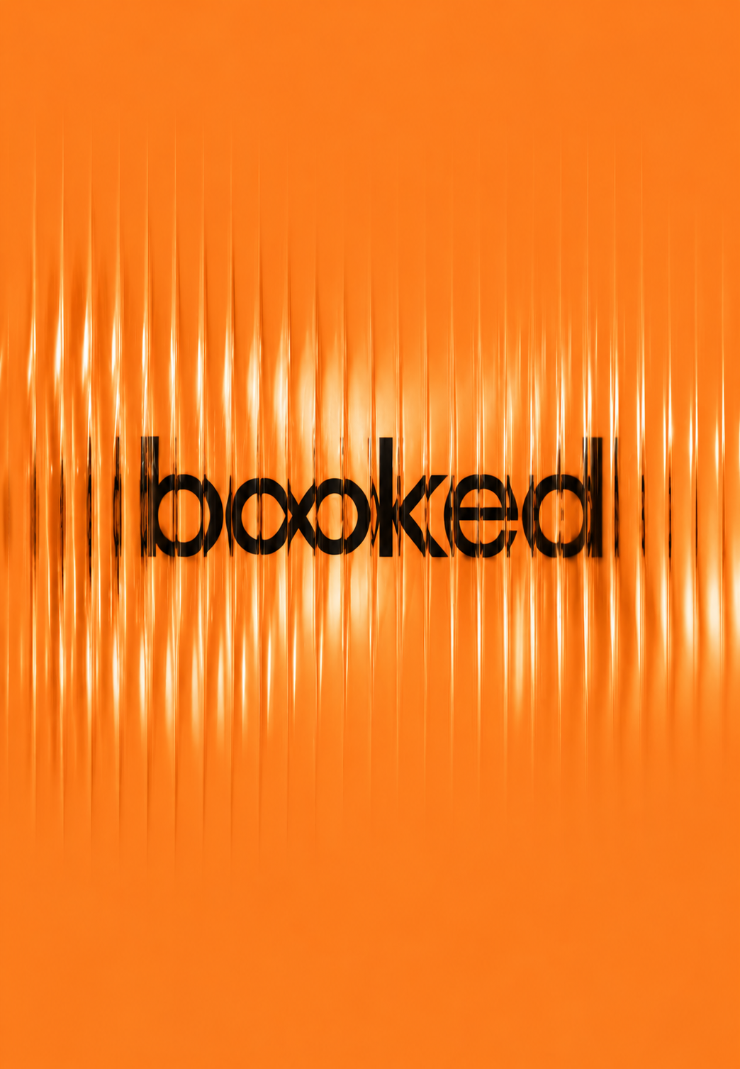 Orange artwork with a stretched typographic pattern